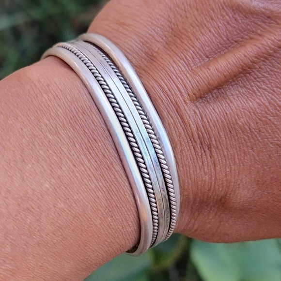 Native American smooth band + rope border + split band five shank 925 sterling - Picture 12 of 13